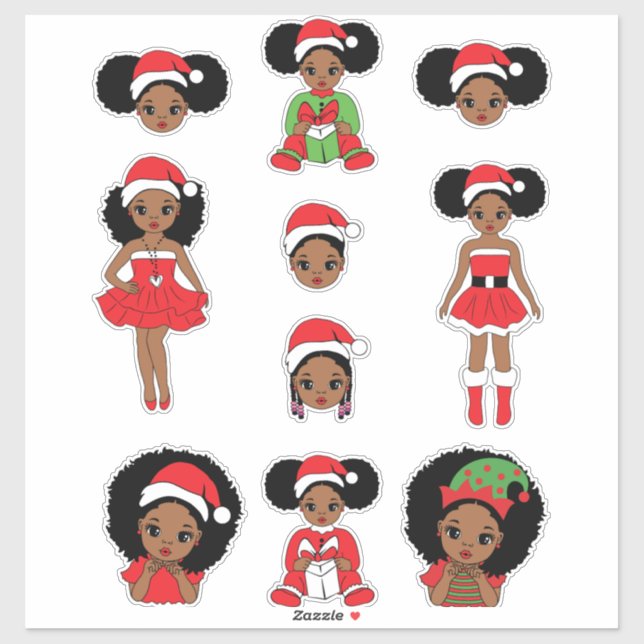 Melanin Christmas Black Girl Xmas Magic Girls Spaß Aufkleber (Blatt)