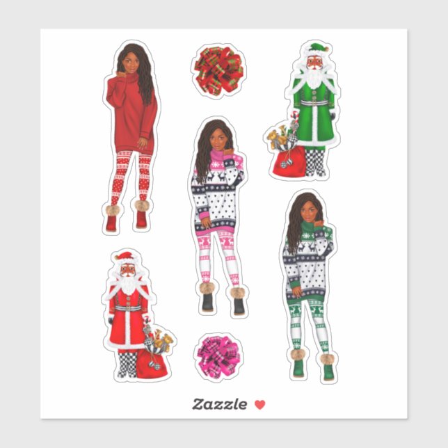 Melanin Christmas Black Queen Xmas Black Girl Magi Aufkleber (Blatt)