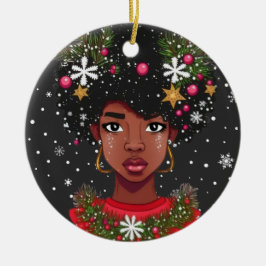 Melanin Christmas Magic Black Girl Woman Sista Keramik Ornament