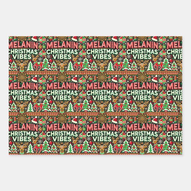 Melanin Christmas Vibes Wrapping Paper Sheets Geschenkpapier Set (Vorderseite)