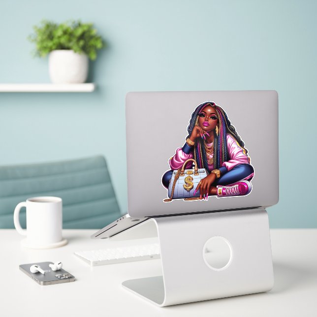 Melanin Hustler American Hip Hop Woman Aufkleber (Laptop auf Schreibtisch)