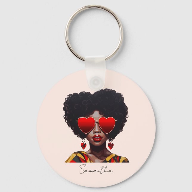 Melanin Magic: Black Queen Rocking Heart Shades Schlüsselanhänger (Vorderseite)