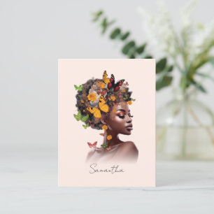 Melanin Magie: Afro Hair und farbenfrohe Schmetter Postkarte