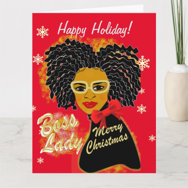 Melanin Queen Afro Boss Lady Merry Christmas Karte (Vorderseite)
