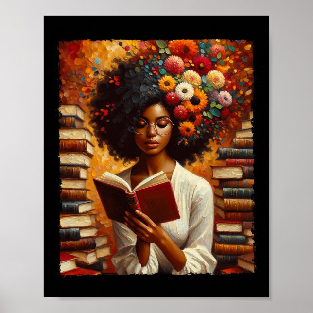 Melanin Queen Afro Womeneducated Reading Book Blac Poster (Vorne)