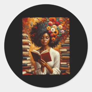 Melanin Queen Afro Womeneducated Reading Book Blac Runder Aufkleber