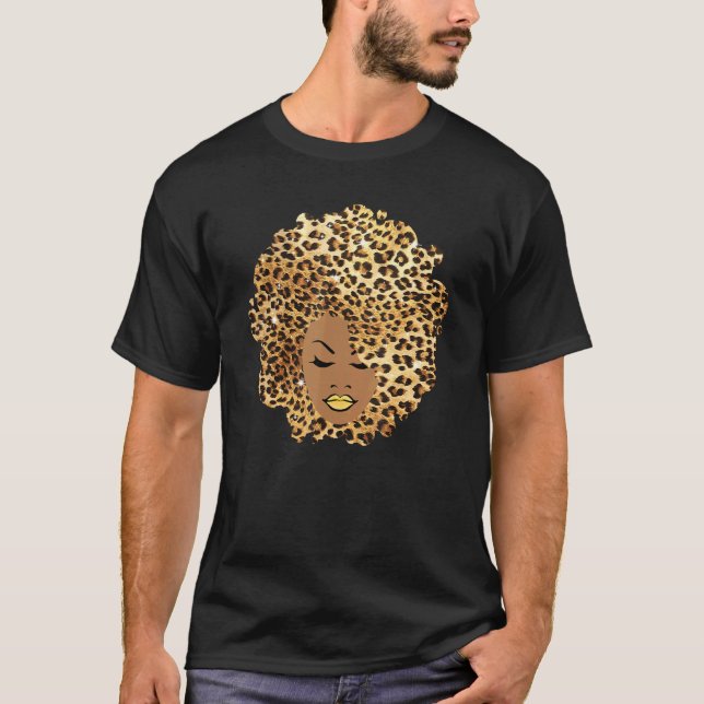 Melanin Queen Leopard Afro Hair African American B T-Shirt (Vorderseite)