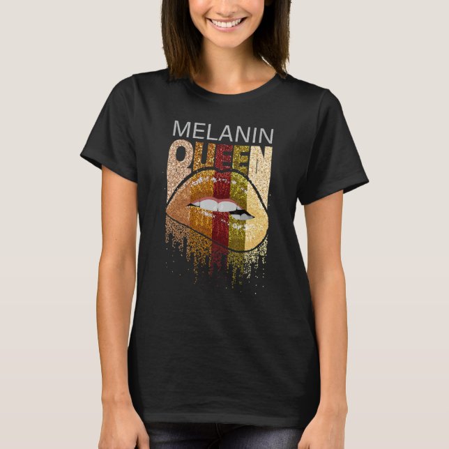 Melanin Queen Pride Afro Brown Lip Black History M T-Shirt (Vorderseite)