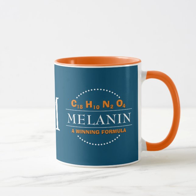 MELANIN-Sieger-Formel-Aquamarin-Monogramm Tasse (Rechts)