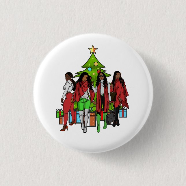 Melanin Sistas Christmas Tree Friendsgiving Sista Button (Vorderseite)