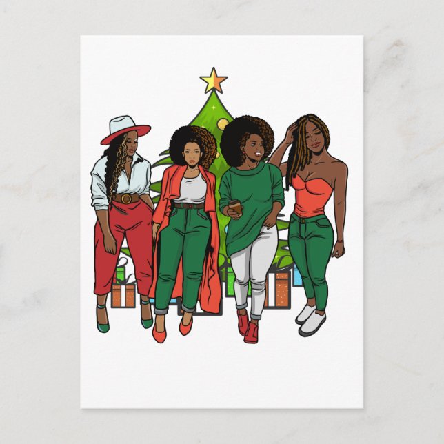 Melanin Sistas Christmas Tree & Gifts Black Girls Postkarte (Vorderseite)