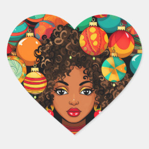 Melanin Weihnachten Schwarze Königin Melanin Woman Herz-Aufkleber