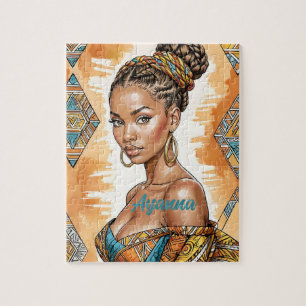 Melanin Woman mit geflochtenen Bun - afrikanische Puzzle