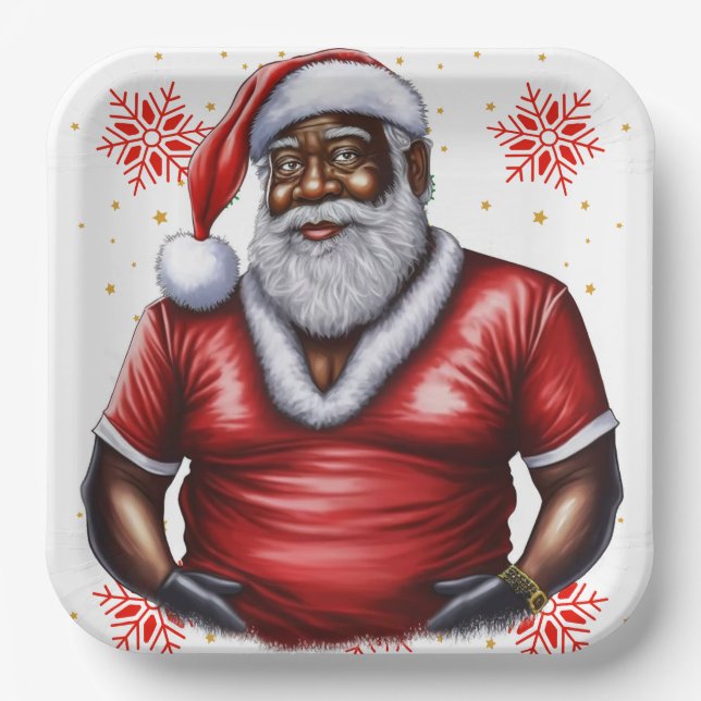 Melanin Xmas Black Christmas Sant Claus Bruh Sista Pappteller (Vorderseite)