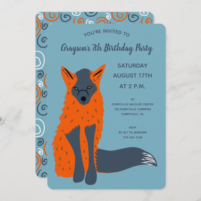Melanistische Fox Ältere Boys Animal Birthday Part Einladung (Vorne/Hinten)