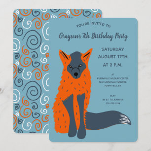 Melanistische Fox-Ältere Boys Animal Birthday Part Einladung