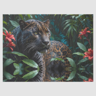 Melanistischer Jaguar in den Dschungelroten Blume Seidenpapier