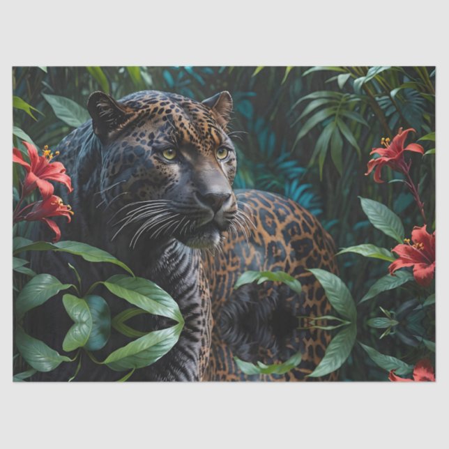 Melanistischer Jaguar in den Dschungelroten Blume Seidenpapier (Vorderseite)