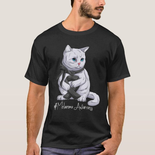 Melanoma Awareness Month Black Ribbon Cat  T-Shirt (Vorderseite)