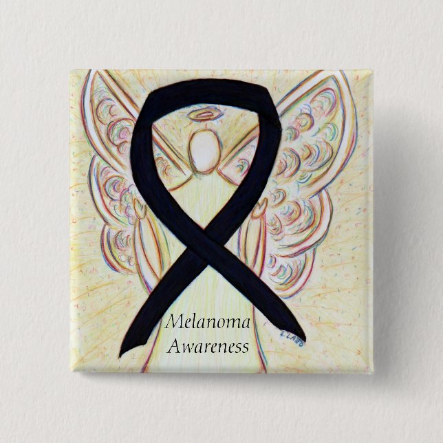 Melanoma Awareness Ribbon Angel Custom Button (Vorderseite)