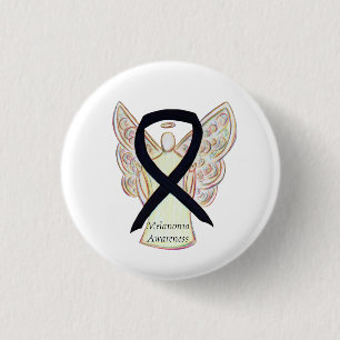 Melanoma Awareness Ribbon Angel Custom Button