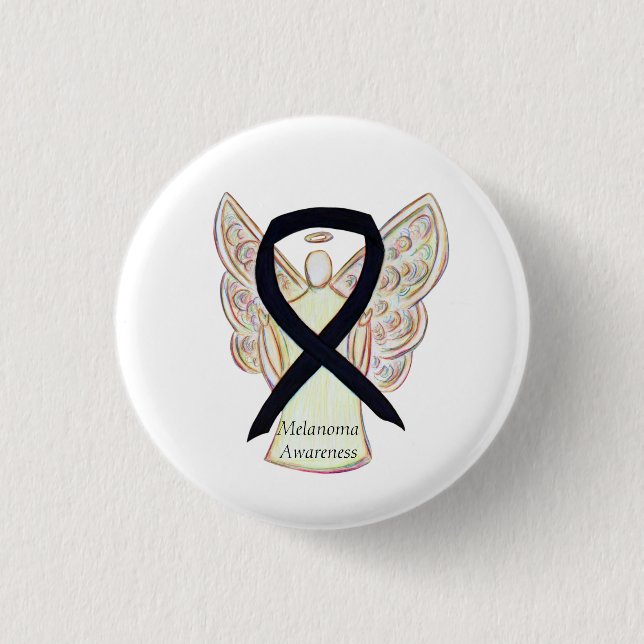 Melanoma Awareness Ribbon Angel Custom Button (Vorderseite)