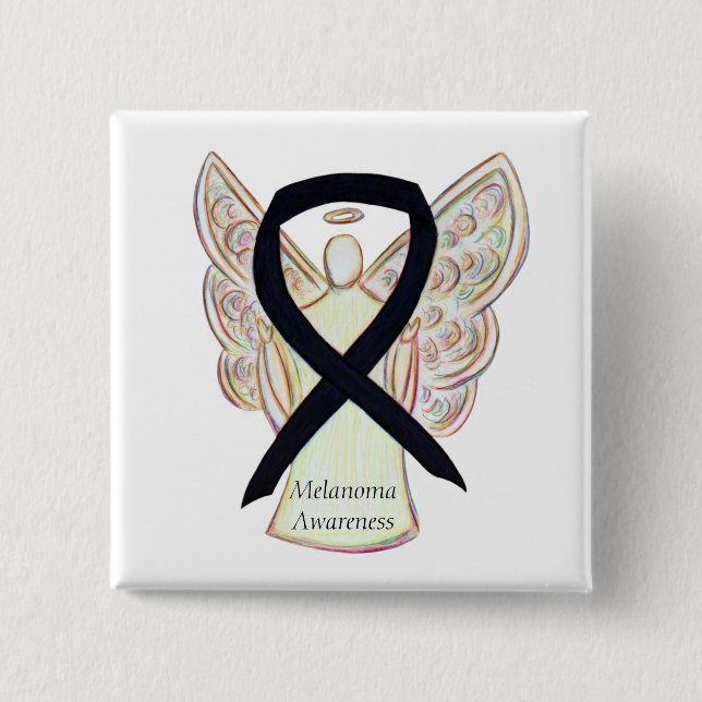 Melanoma Awareness Ribbon Angel Custom Button (Vorderseite)