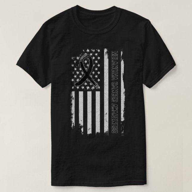 Melanoma Cancer Awareness American Flag - Black Ri T-Shirt (Design vorne)