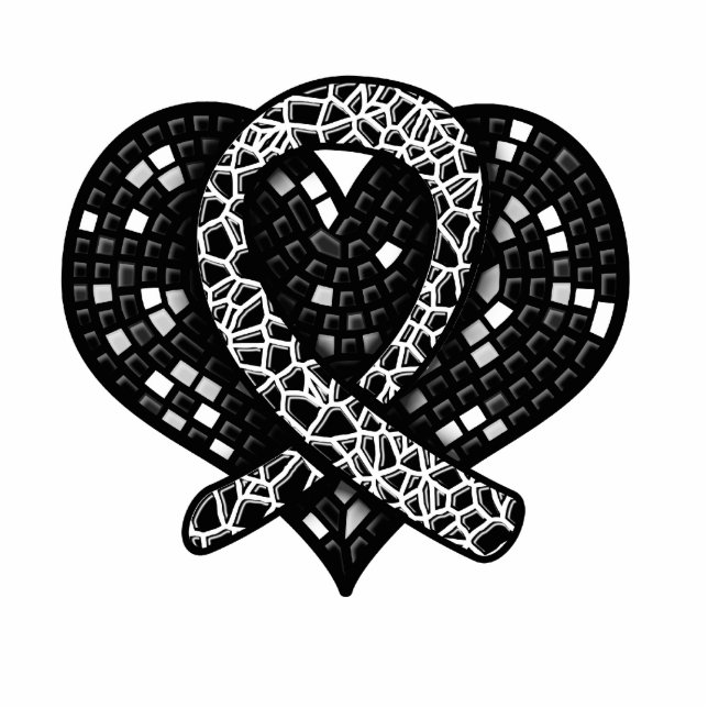 Melanoma Mosaik Herz Ribbon Skulptur Freistehende Fotoskulptur (Vorne)