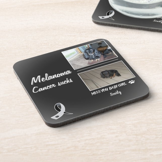 Melanoma Pet Memorial with Two Photos Getränkeuntersetzer (Linke Seite)