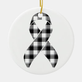 Melanoma Skin Cancer Awareness Plaid Black Ribbon  Keramik Ornament