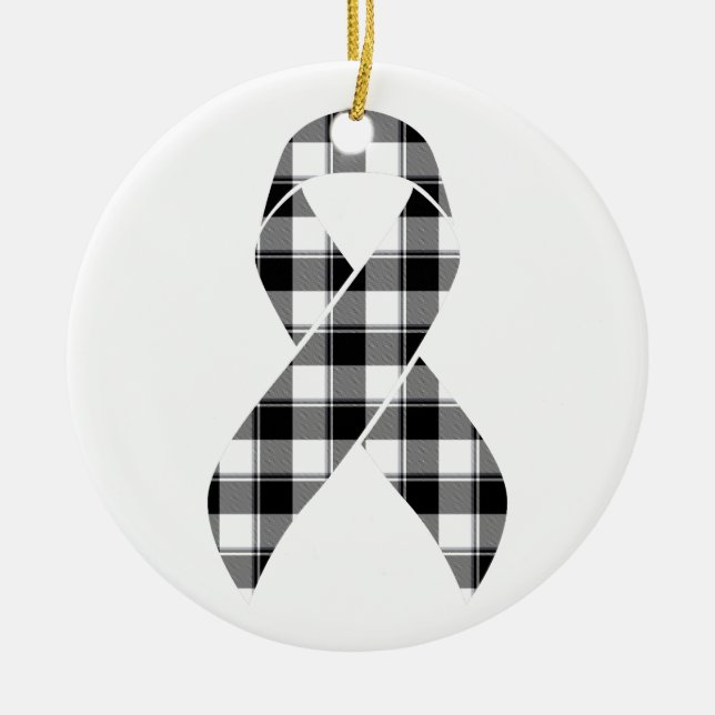 Melanoma Skin Cancer Awareness Plaid Black Ribbon  Keramik Ornament (Vorne)