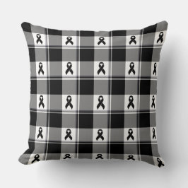 Melanoma Skin Cancer Awareness Plaid Black Ribbon Kissen