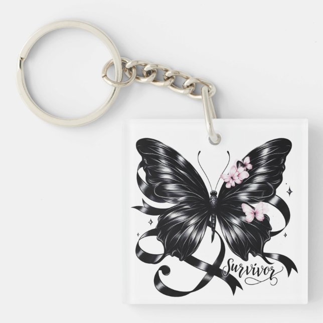 Melanoma Survivor - Schwarzer Schmetterling Schlüsselanhänger (Vorderseite)