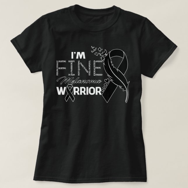 Melanoma Warrior I'm Fine Feather Ribbon T-Shirt (Design vorne)