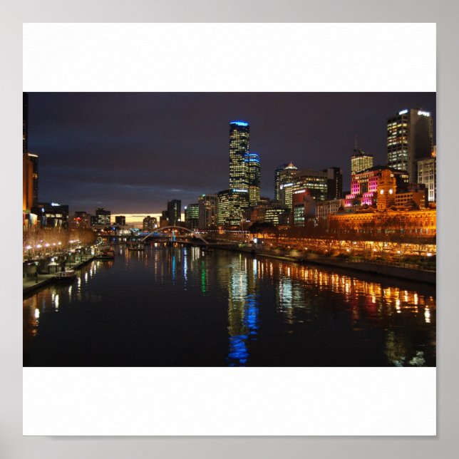Melbourne Abend Skyline Poster (Vorne)