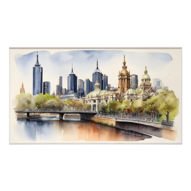 Melbourne Aquarellkunst Fotodruck (Vorne)