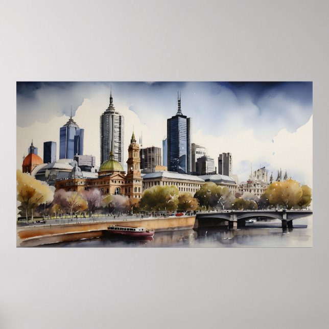 Melbourne Aquarellkunst Poster (Vorne)