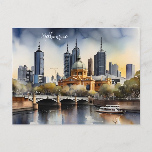 Melbourne Aquarellkunst Postkarte (Vorderseite)