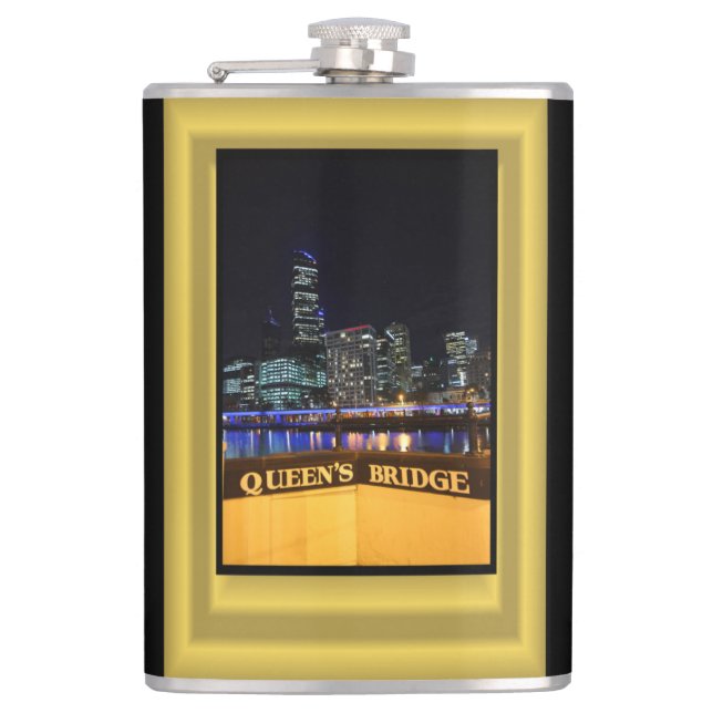 Melbourne Australia CBD Lights over Queen's Bridge Flachmann (Vorderseite)