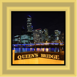 Melbourne Australia CBD Lights over Queen's Bridge Fotoskulptur Magnet