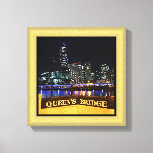Melbourne Australia CBD Lights over Queen's Bridge Leinwanddruck (Vorderseite)