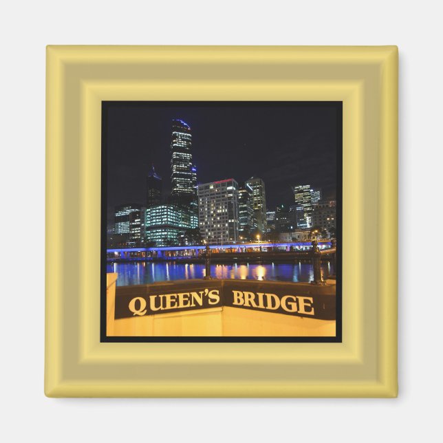 Melbourne Australia CBD Lights over Queen's Bridge Magnet (Vorne)