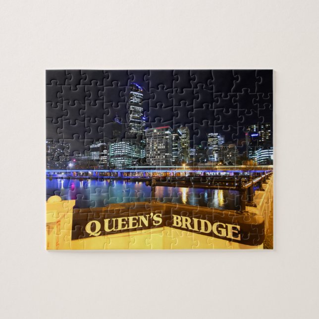 Melbourne Australia CBD Lights over Queen's Bridge Puzzle (Horizontal)