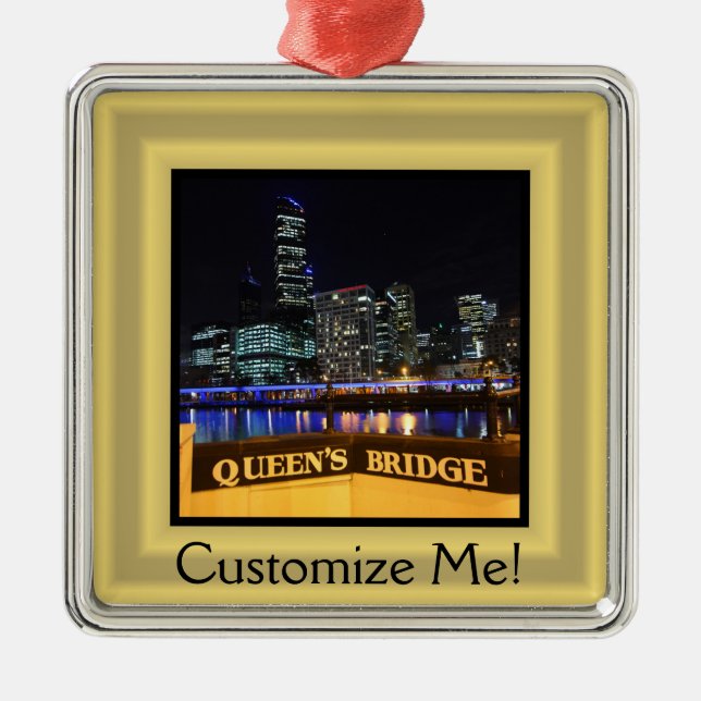 Melbourne Australia CBD Lights over Queen's Bridge Silbernes Ornament (Vorne)