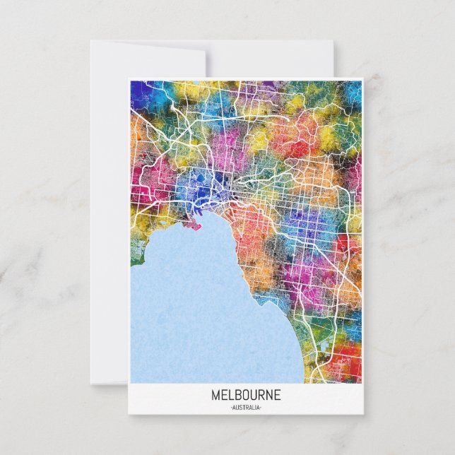 Melbourne Australia City Map Dankeskarte (Vorderseite)