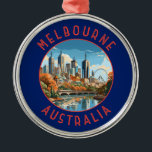 Melbourne Australia Retro Distressed Circle Ornament Aus Metall<br><div class="desc">Melbourne Retrovektor-Reiseschema. Melbourne ist die Hauptstadt des südöstlichen australischen Staat von Victoria. Im Zentrum der Stadt befindet sich der moderne Platz der Föderation mit Plätzen,  Bars und Restaurants am Yarra River.</div>