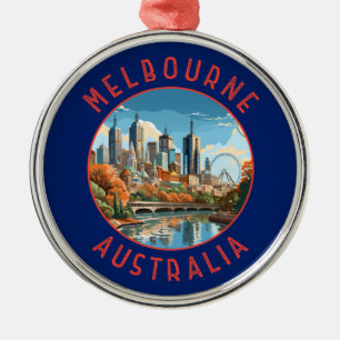 Melbourne Australia Retro Distressed Circle Ornament Aus Metall