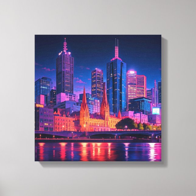 Melbourne Australia Skyline Night Leinwanddruck (Vorderseite)