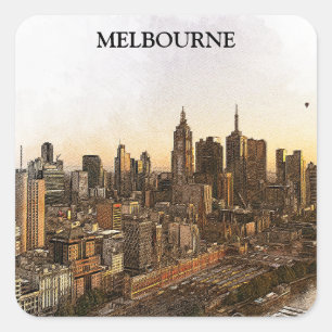 Melbourne Australia Skyline-Sehenswürdigkeiten Quadratischer Aufkleber